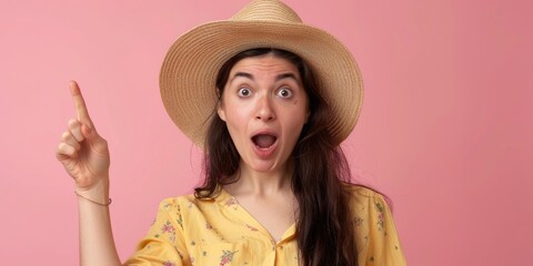 Canvas Print - Woman in straw hat making a funny face, suitable for social media posts.