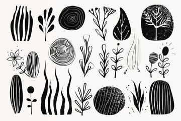 Poster - A collection of monochrome plants and trees. Suitable for various design projects.