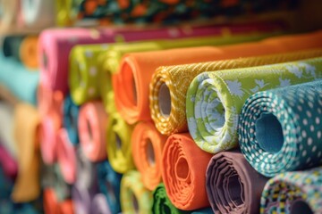 Poster - A vibrant pile of colorful fabrics, perfect for textile backgrounds.