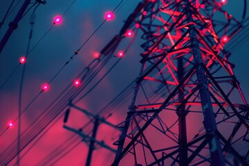 Poster - A tall tower with red lights on top. Perfect for technology or communication concepts.