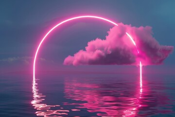 Poster - A serene pink cloud peacefully floating on water, ideal for calming and peaceful concepts.