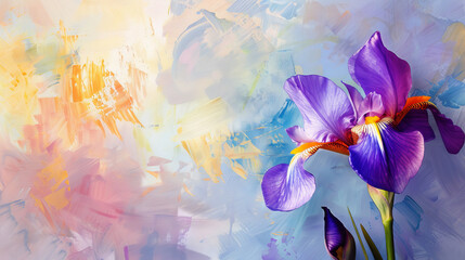 Wall Mural - Purple Iris Flower Brush Strokes Acrylic Painting Background Banner Canvas Texture