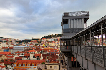 Wall Mural - Santa Justa lift in Lisbon, Portugal. Famous landmark and entertaining tourist attraction with viewing platform upstairs