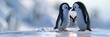 Two cute penguins kissing, the background is an ice floe