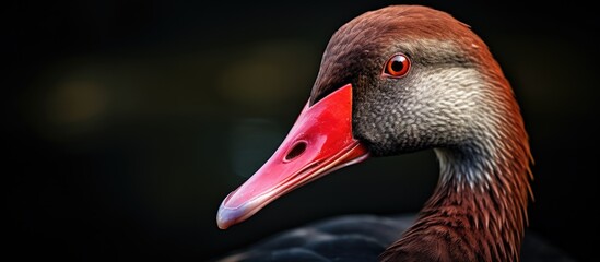 Sticker - A closeup of a swans head with a distinctive red beak, showcasing the beauty of waterfowl. This elegant bird is a symbol of grace and elegance in the wildlife world