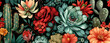A seamless pattern with colorful succulents and cacti