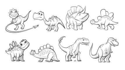 Wall Mural - Cute Dinosaurs cartoon Vector illustration for coloring book.