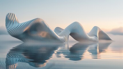 Sticker - A sculpture of a wave in the water with some clouds, AI