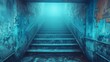 A stairway leading down into a dark and dingy room, AI