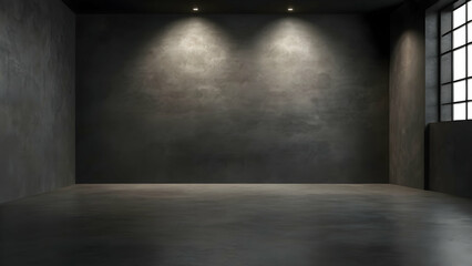 Wall Mural - Black, dark and gray abstract cement wall, empty dark abstract cement wall and studio room, interior texture for display products. wall background.