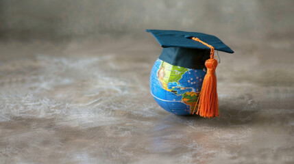 Wall Mural - Graduation cap with Earth globe. Concept of global business study, abroad educational, Back to School. Education in Global world, Study abroad business in universities in worldwide. Generative AI