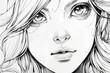 Portrait of a pretty girl in black and white in comic style, ideal for an avatar or other uses