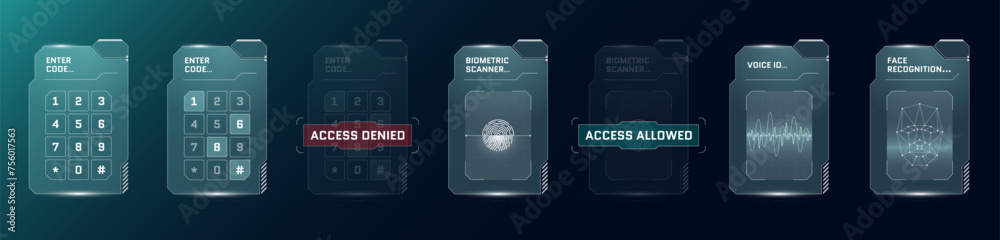 Hud Keycode HUD biometric id set. Digital user recognition GUI or FUI interface ...