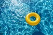Yellow inflatable ring floating on blue water in swimming pool, top view. summer vacation concept Generative AI