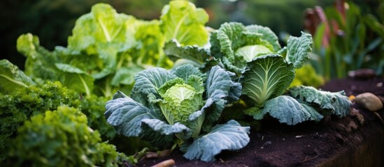 Sticker - A variety of leaf vegetables, including cabbage and lettuce, are flourishing in a garden. These plants are natural foods and ingredients that can be shared with others