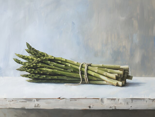 Wall Mural - Minimalist still life painting of a bunch of fresh asparagus