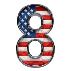 Wall Mural - Number 8 Made of American Flag Isolated on Transparent or White Background, PNG