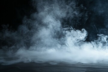 Wall Mural - Dry ice smoke clouds fog floor texture. . Perfect spotlight mist effect on isolated black background