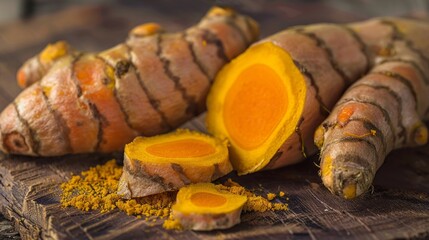 Wall Mural - Turmeric has an earthy flavor and is commonly used in Asian and Middle Eastern cuisine generative ai