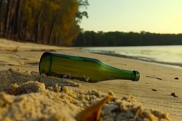 Wall Mural - message in a bottle on the beach  