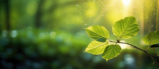 Poster - The suns rays filter through the foliage of a terrestrial plant, creating a beautiful natural landscape with shadows and light dancing on the grass and flowering plants below