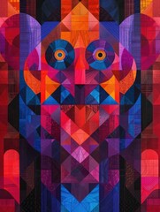 Wall Mural - a colorful abstract painting of a monkey with eyes and a nose. generative ai.