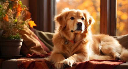 Wall Mural - golden retriever puppy playing, 