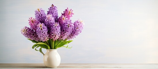 Canvas Print - Vase with lovely hyacinths on table in a room