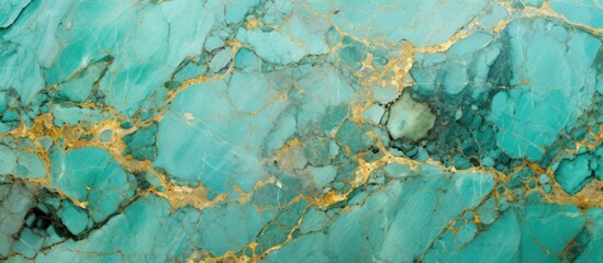  A stunning closeup of a turquoise and gold marble texture resembling an underwater reef in marine biology. The pattern of natural material creates an electric blue blend of science and art