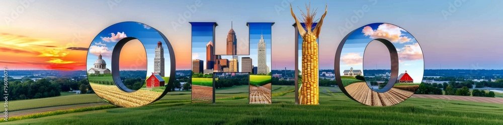 Ohio Typography with Landscapes and Agricultural Scenes, Perfect for ...