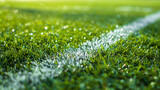 Fototapeta Do przedpokoju - green grass football field with line close up