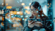 © Fokke Baarssen - Digital banking, internet payment, online shopping, financial technology concept. Women using mobile phone and credit card pay via mobile banking app for online shopping with technology icons graphs