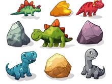 Dinosaur And Stones Cartoon On White Background