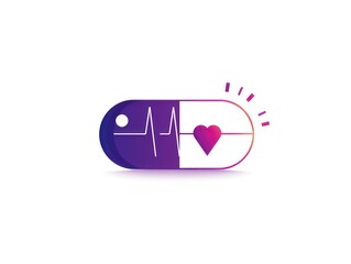 Fototapete - logo medical services, with electrocardiogram going through a capsule, white background,