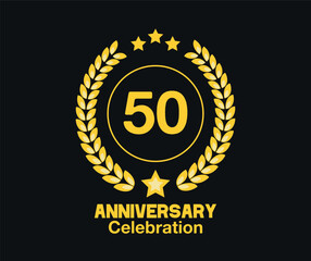 Wall Mural - 50 Years anniversary celebration. Vector luxury celebration with hoop, laurel and golden stars