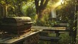BBQ grill in backyard. Rustic scene with empty table. Cozy ambiance perfect for outdoor dining. Naturalistic photography highlights warm tones.