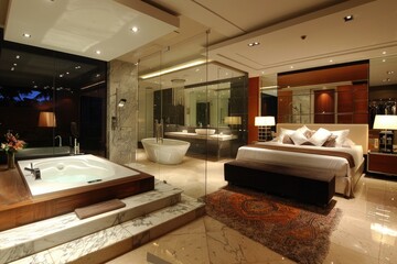 Modern luxury bedroom suite and bathroom