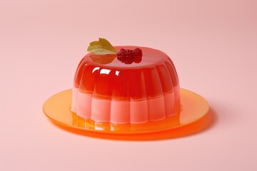 Plate of tasty fruit jelly. Jelly pudding. Recipe of festive retro dessert. Restaurant and cafe menu concept