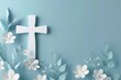 Easter Sunday with cross symbol blue background.