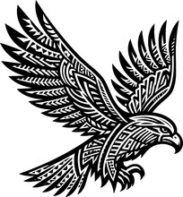 Eagle, Hawk Bird, Animal Silhouette In Ethnic Tribal Tattoo,