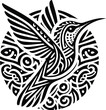hummingbird, animal silhouette in ethnic tribal tattoo,

