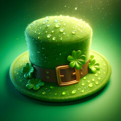 Leprechaun hat, St. Patrick’s Day, isolated on a  Green background, Green Hat, Irish Topper hat, Celebrating Patrick's Day