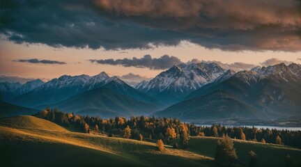 Wall Mural - a beautiful landscape with clouds and grass. Generative AI.