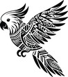 cockatoo, macau, parrot, bird, animal silhouette in ethnic tribal tattoo,

