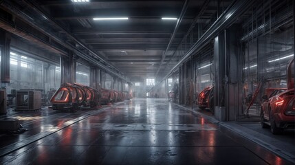 Poster - Underground parking lot in a car factory.