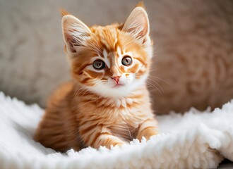 Sticker - kitten cat sitting on a fluffy white blanket