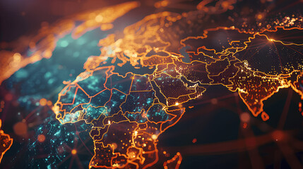 Poster - Abstract world map  concept of global network and connectivity  international data transfer and cyber technology  worldwide business  information exchange and telecommunication 