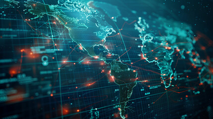 Poster - abstract world map concept of global network and connectivity international data transfer and cyber 