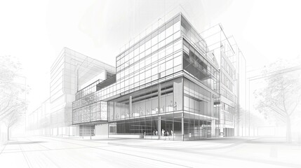 Sketch design of wireframe of building. Digital project visualization.