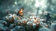Butterfly on Lilies A Symbol of Spiritual Peace Amidst a Cemeterys Tranquility